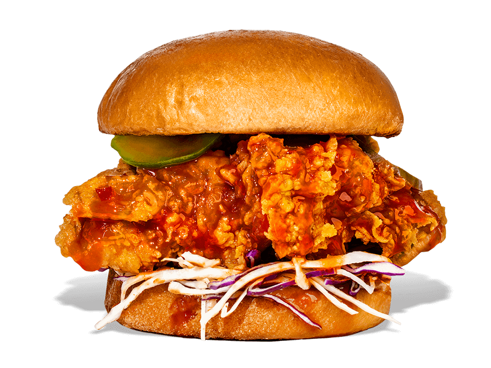 Kung Fu Chicken's General Tso Sandwich in Miami: features crispy Asian chicken, classic tangy General Tso sauce, and fresh slaw.