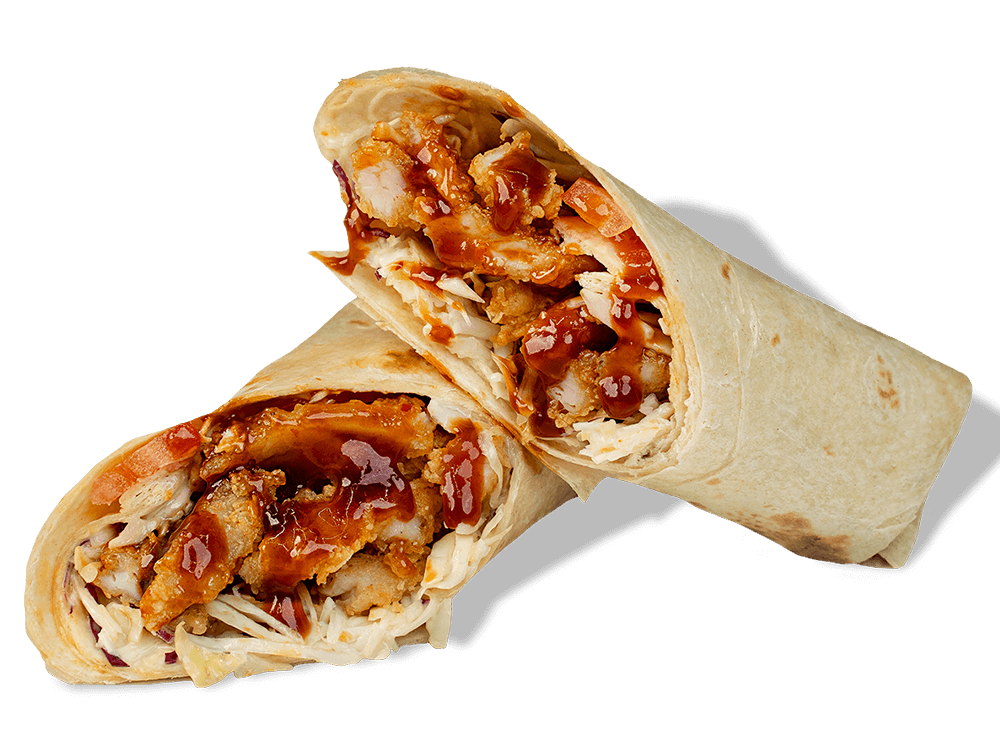 Kung Fu Chicken's General Tso Wrap in Miami: tangy General Tso sauce over crispy Asian chicken with fresh slaw. Delicious!