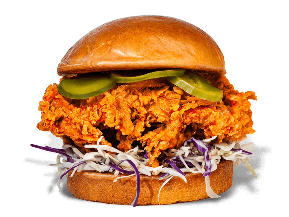 Kung Fu Chicken's Original Sandwich: crispy Asian fried chicken, fresh Asian slaw, and pickles on a soft bun. Miami's best!