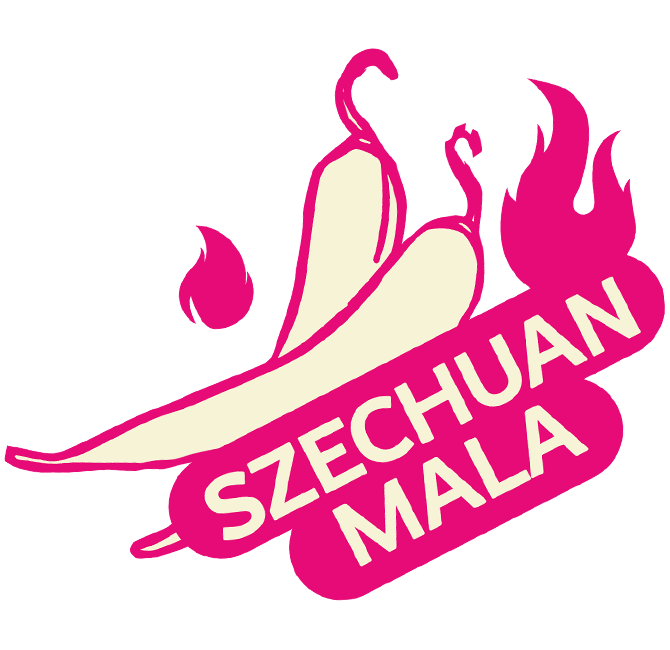 Kung Fu Chicken's Szechuan Mala fried chicken icon with chili peppers and flames. Experience bold, authentic Asian spice in Miami.