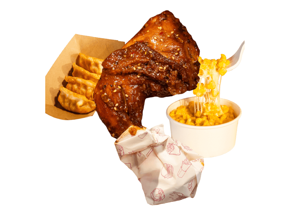 Big Kick Leg with Chicken Gyoza and Corn Cheese
