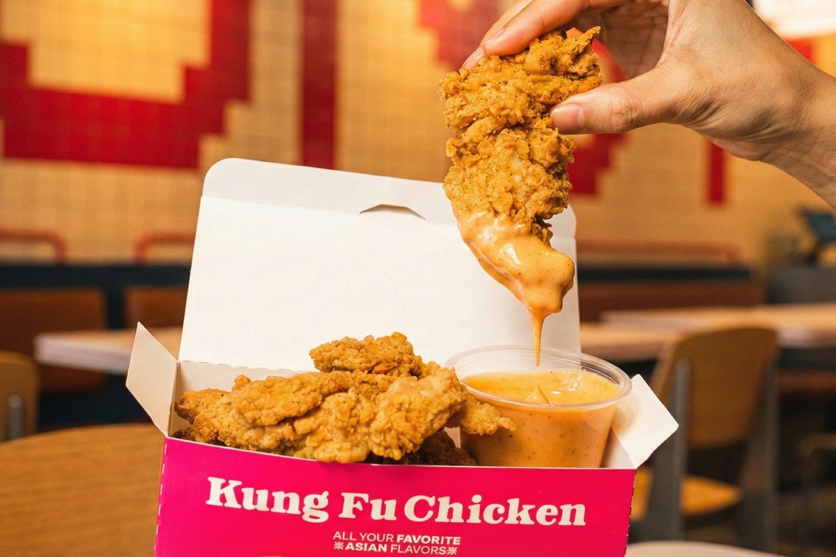 Golden-brown crispy chicken fingers with a rich umami seasoning at Kung Fu Chicken.